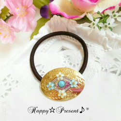 レジンヘアゴム ターコイズブルー雪の結晶お花ブルー冬2