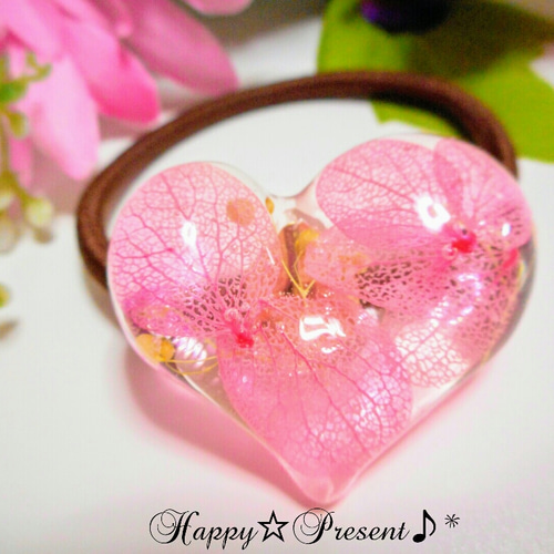 新作 あじさい入り 初夏のハート ヘアゴム 新作 あじさい入り 初夏のハート ヘアゴム