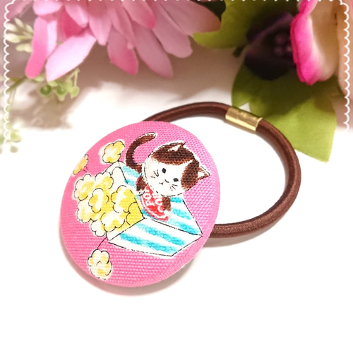 ネコちゃん(=^_^=)さくらんぼ2.7センチくるみボタンヘアゴム2セット 白猫ちゃんのくるみボタンヘアゴム | ほしねこ