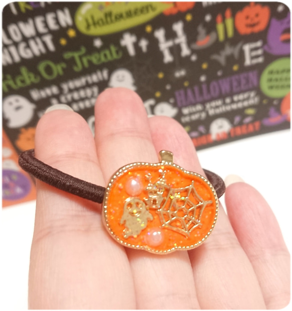 ハロウィンの大人可愛いキラキラ✴️おばけカボチャのミニヘアゴム❤️✨ 送料無料 限定 大人女子 Halloween 2枚目の画像