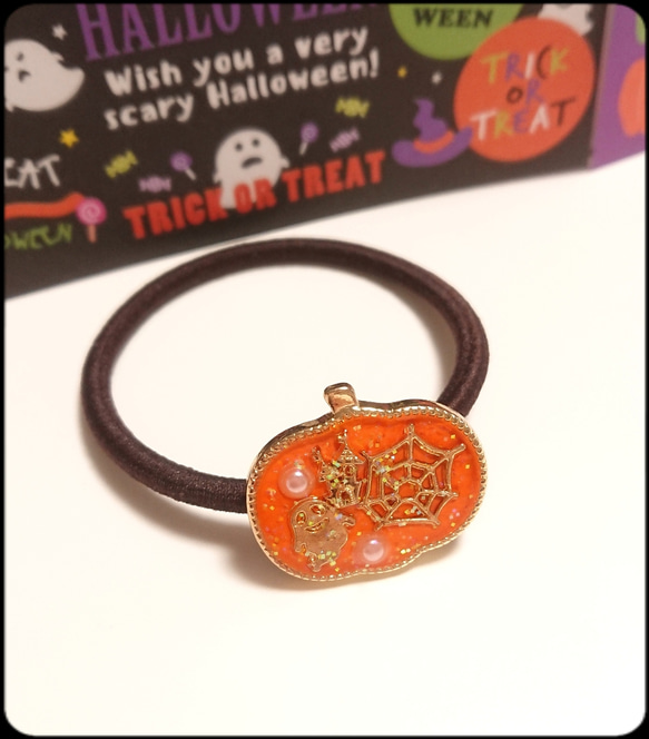 ハロウィンの大人可愛いキラキラ✴️おばけカボチャのミニヘアゴム❤️✨ 送料無料 限定 大人女子 Halloween 5枚目の画像