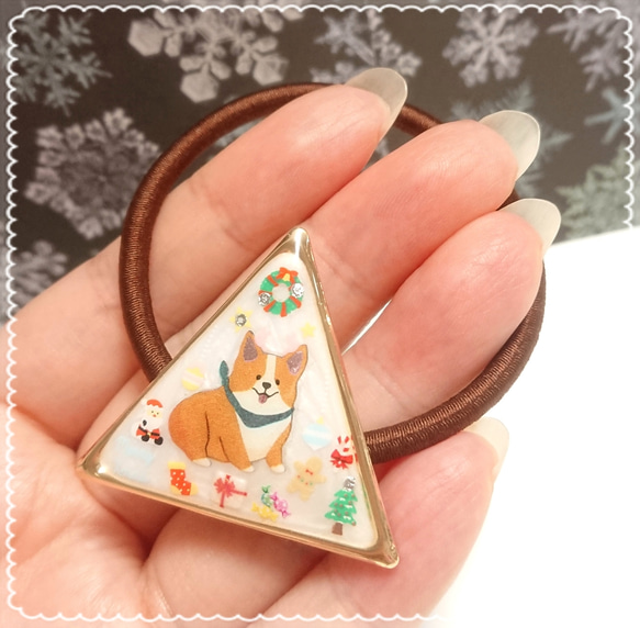 大人可愛いコーギーのXmas❄️さんかくヘアゴム❤️✨ 送料無料 限定 犬 冬 プレゼント ラッピング クリスマス 三角 3枚目の画像