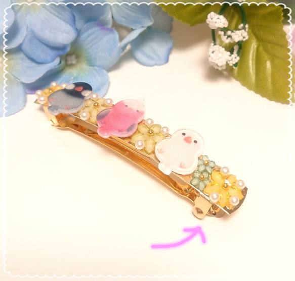 sale✨大人可愛い華やかflowerパールの鳥さんバレッタ❤️✨① 送料無料 文鳥 限定 プレゼント ラッピング 花 3枚目の画像