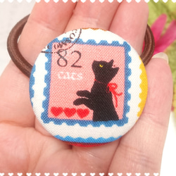 再販！猫の大人可愛いほっこりくるみボタンのヘアゴム❤️✨⑤ 送料無料 黒猫 大人女子 プレゼント ラッピング ネコ ねこ 4枚目の画像