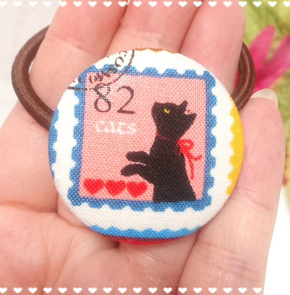 再販！猫の大人可愛いほっこりくるみボタンのヘアゴム❤️✨⑤ 送料無料 黒猫 大人女子 プレゼント ラッピング ネコ ねこ 4枚目の画像