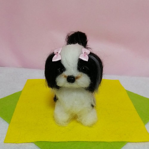 羊毛フェルトシーズー 白黒 羊毛フェルト かおち 通販 11289832