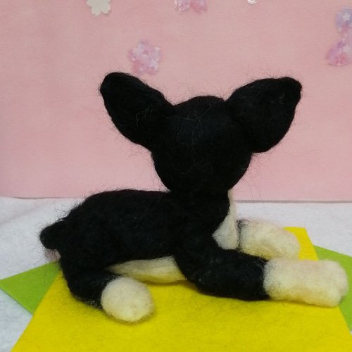 羊毛フェルト犬 チワワ スムースコート ブラックタン 羊毛フェルト か