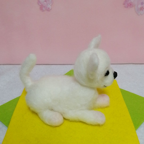羊毛フェルト犬 チワワ スムースコート ホワイト 羊毛フェルト