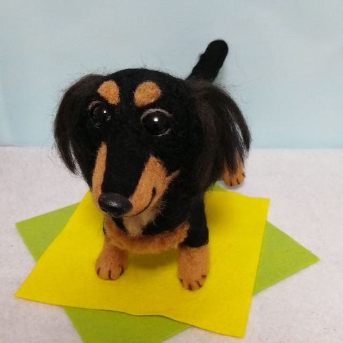 羊毛フェルト犬 ミニチュアダックスフンド ブラックタン 羊毛 羊毛フェルト犬 ミニチュアダックスフンド ブラックタン 羊毛