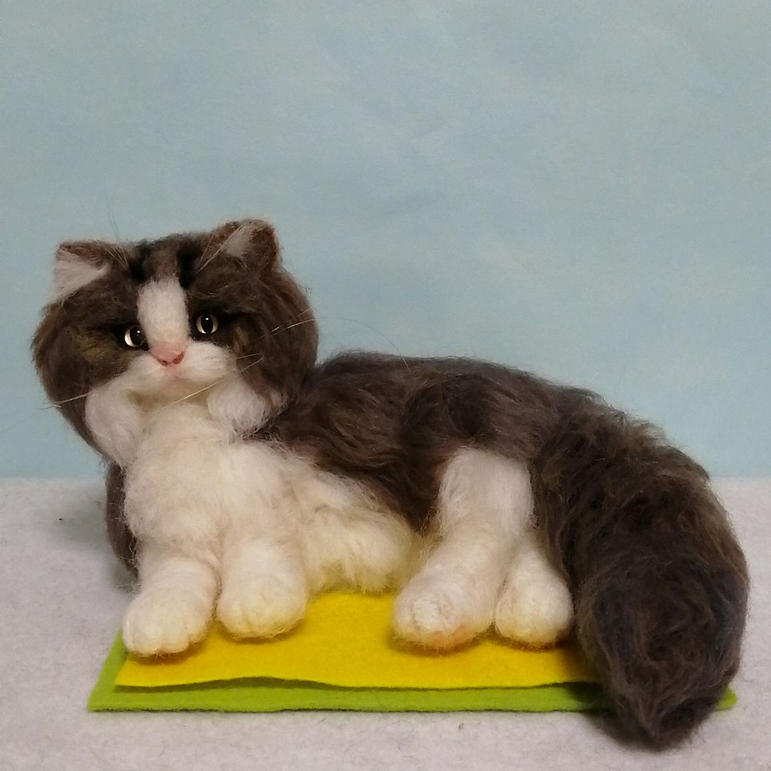 羊毛フェルトねこ ノルウェージャンフォレストキャット ブルー