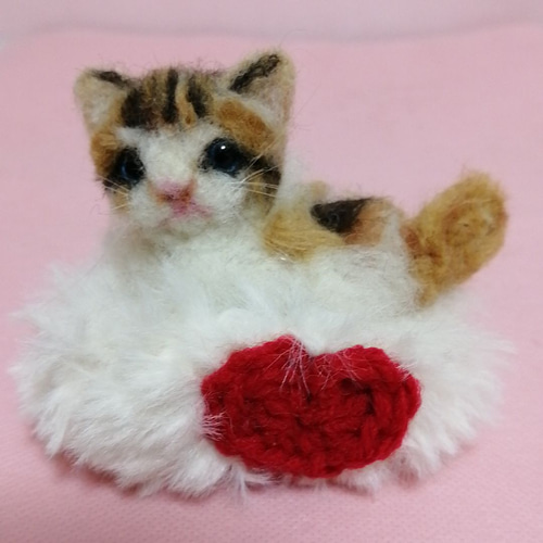 羊毛フェルト猫 マルチカン ベット付き 羊毛フェルト かおち