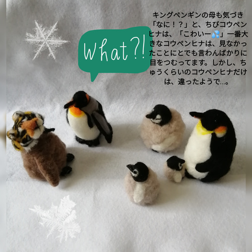 羊毛フェルトキングペンギン親子とコウテイペン親子と寅帽子セット