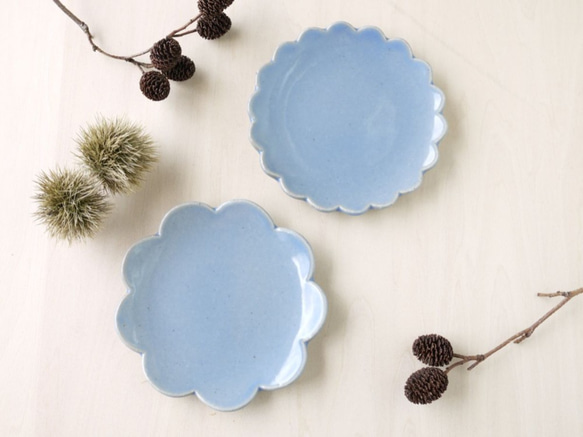 水色の花皿（中）・2枚セット 小皿 浦川友紀 通販 10221124｜Creema