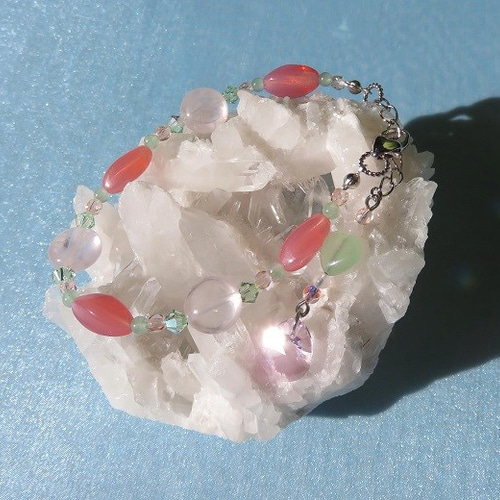 ローズクォーツとアベンチュリンの天然石ブレスレット ブレスレット