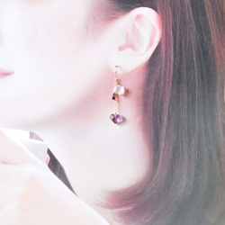 紫水晶x玫瑰石英x未加熱的藍寶石耳環14kgf 第1張的照片