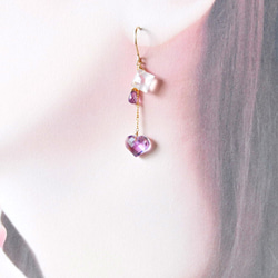 紫水晶x玫瑰石英x未加熱的藍寶石耳環14kgf 第5張的照片