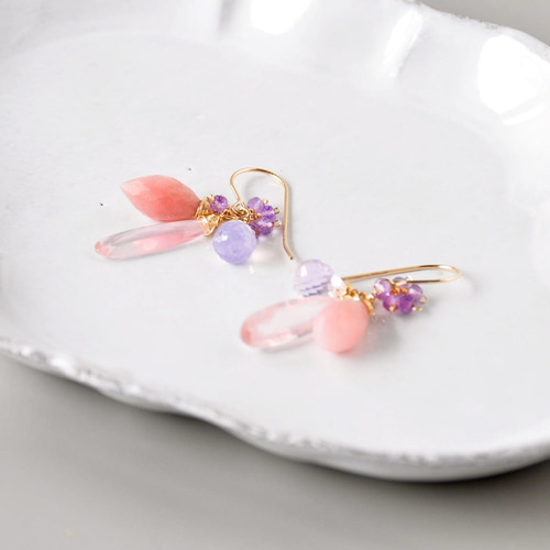 ピンクオパールxローズクォーツxスコロライト彩りピアス ピアス