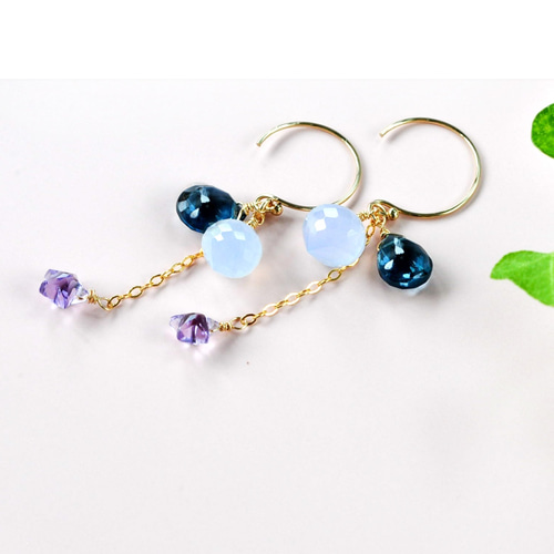 ブルー・カルセドニー ピアス(両耳用) 楽天市場】一粒 ピアス シーブルーカルセドニー 宝石 18金