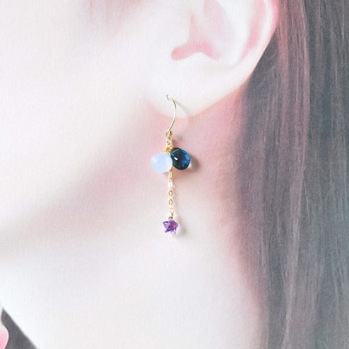 ブルー・カルセドニー ピアス(両耳用) 楽天市場】一粒 ピアス シーブルーカルセドニー 宝石 18金