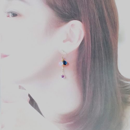 ロンドンブルートパーズxブルーカルセドニーピアス14kgf ピアス