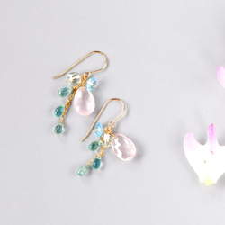 春の微睡み ローズクォーツローズカットxフローライトピアス14kgf 垂墜