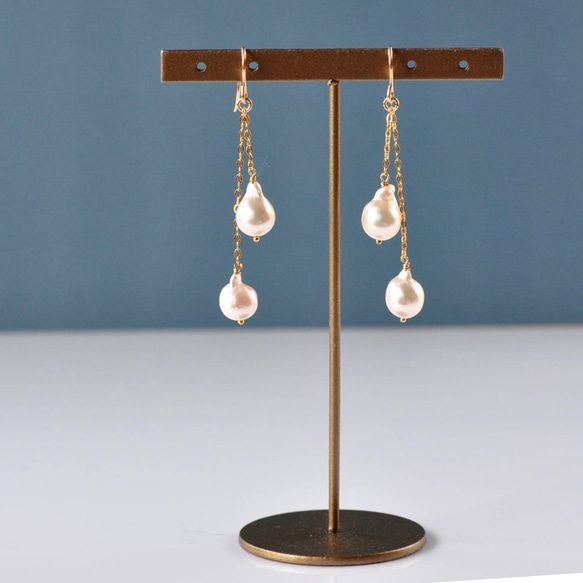 14kgf/アコヤ本真珠バロックピアス14KGF ピアス（フック・チェーン