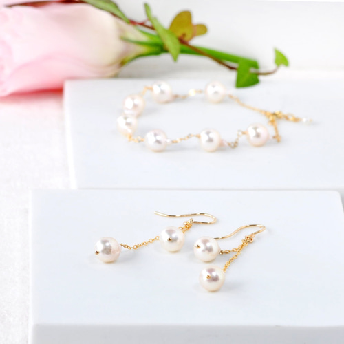 14kgf/アコヤ本真珠バロックピアス14KGF ピアス（フック・チェーン