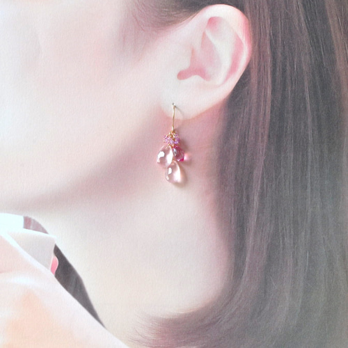 ローズクォーツxピンクトパーズピアス14Kgf ピアス（フック・チェーン  