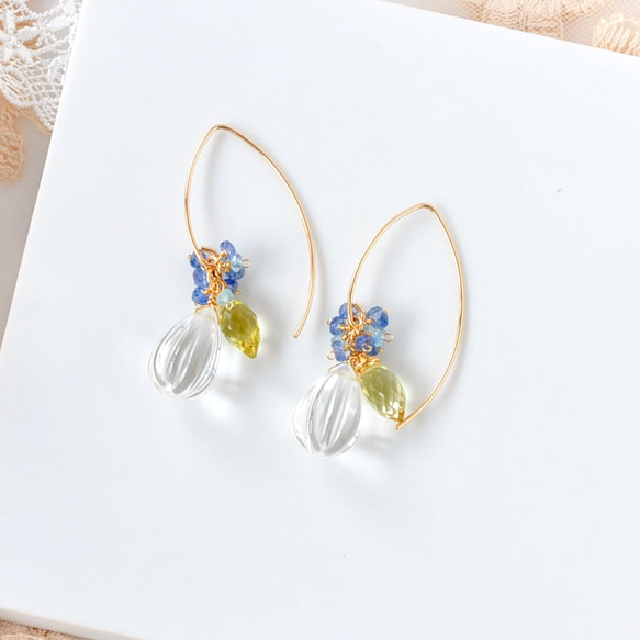 クリスタル バックカービングピアス クリスタルカービングドロップ彩ピアス14kgf ピアス（フック