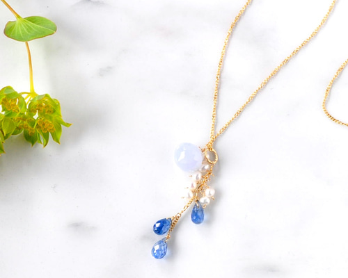 極上カットナチュラルブルーカルセドニーxブルーカイヤナイト