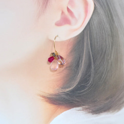 紫水晶x紅寶石x玫瑰石英圈形耳環14kgf 第3張的照片