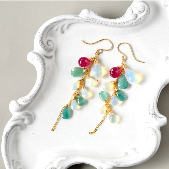 14kgf / Ruby x Grandy Delight x Precious Opal Earrings 第2張的照片