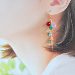 14kgf / Ruby x Grandy Delight x Precious Opal Earrings 第8張的照片