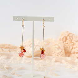 14kgf / Strawberry Quartz x Yellow Sapphire Straight Bar Earring 第3張的照片