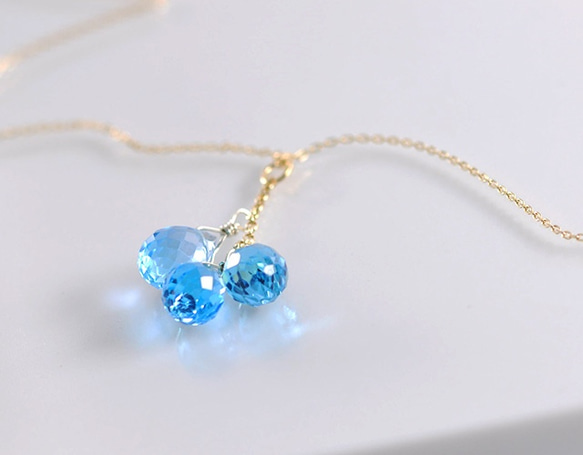 [K10YG]瑞士藍黃玉3寶石閃光項鍊 第1張的照片