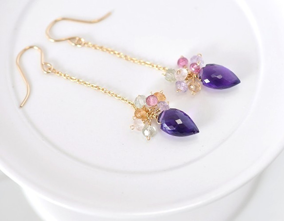花冠*紫水晶彩色耳環 第1張的照片
