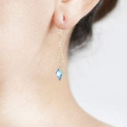 [K10YG] [10金]瑞士藍托帕*菱形耳環 第5張的照片