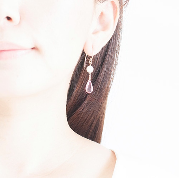 紫黃晶棋盤式切割垂掛加Akoya珍珠插式耳環 第5張的照片