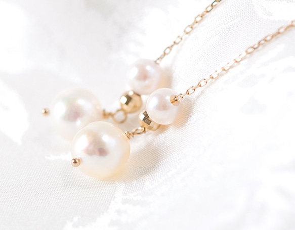 [K10YG]的波浪線*小花招的日本Akoya珍珠耳環的樂趣 第1張的照片