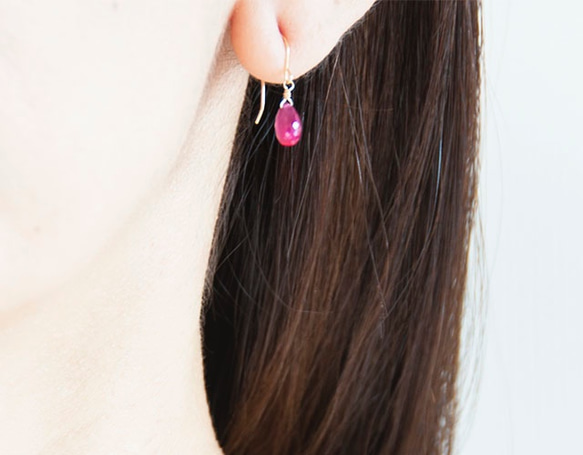 K18紅寶石briolette切割糧耳環 第3張的照片