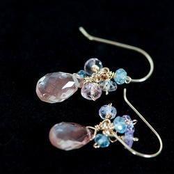 K18 *俄勒岡州太陽石+櫻桃色藍寶石耳環 第3張的照片