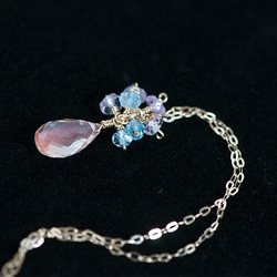 K10YG *俄勒岡州太陽石+櫻桃色藍寶石項鍊 第3張的照片