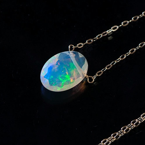 K10*プレシャスオパール・オバール・ファセットカットネックレスB