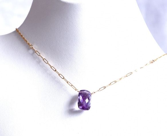 高品質/大粒花式切割紫水晶纏結項鍊 第4張的照片