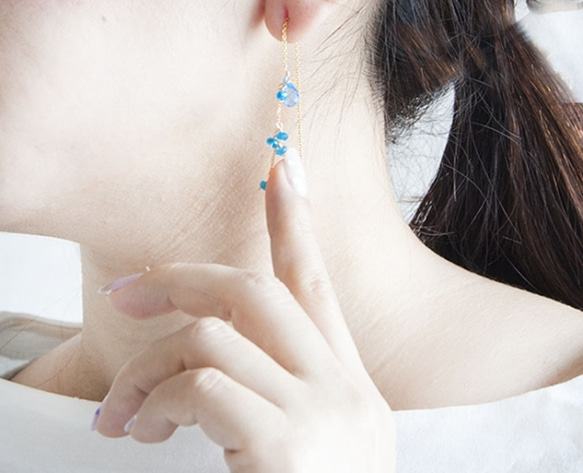 K10瑞士藍色托帕石螺紋曲線美國耳環 第5張的照片