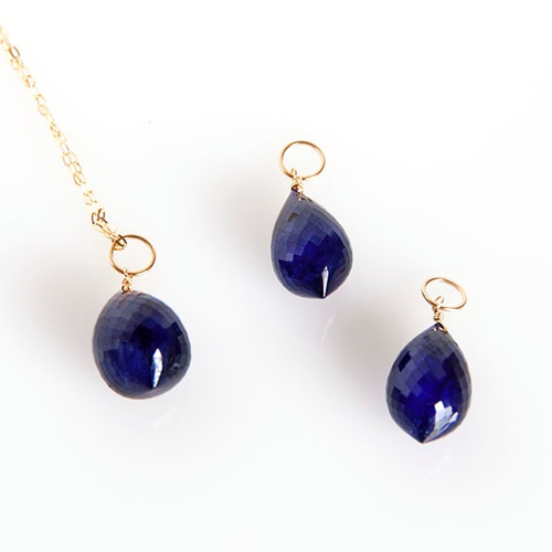 最高品質/K18YG/ブルーサファイアシャンデリアネックレスチャームC 