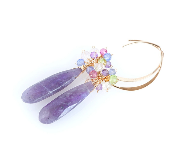 喜歡雨中的繡球花/ Lepidolite Marquis Hook Earrings 14 kgf 第1張的照片