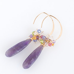 喜歡雨中的繡球花/ Lepidolite Marquis Hook Earrings 14 kgf 第2張的照片