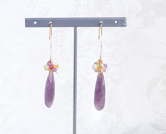 喜歡雨中的繡球花/ Lepidolite Marquis Hook Earrings 14 kgf 第5張的照片