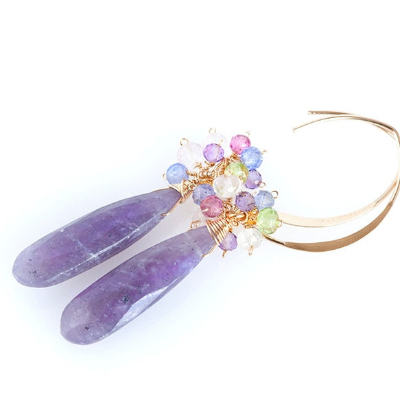 喜歡雨中的繡球花/ Lepidolite Marquis Hook Earrings 14 kgf 第6張的照片